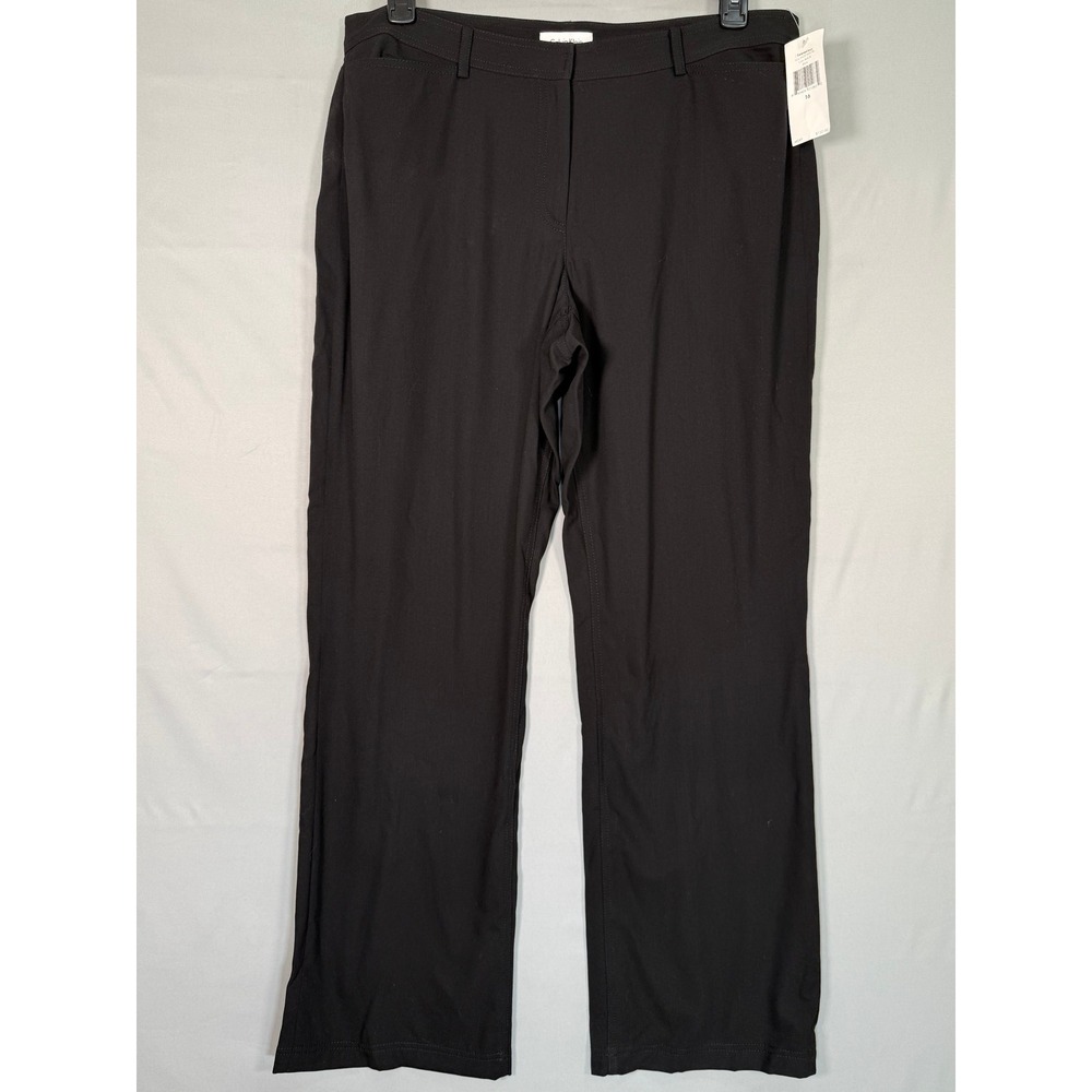 Calvin Klein Womens Black Seasonless 100% Wool Straight Leg Dress Pants Size 16